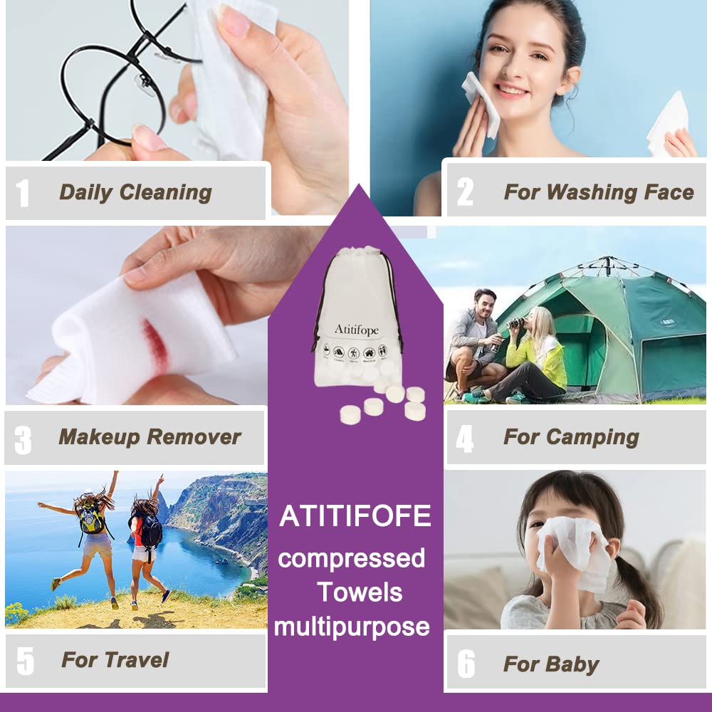 Atitifope Compressed Towels Facial Cleansing Cloths Travel Camping Washcloths (7.9in*7.9in,100pieces)
