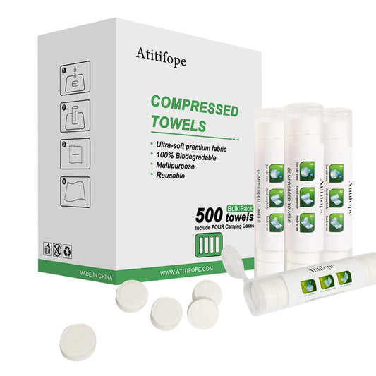 Atitifope Compressed Towel Camping Hiking Travel Reusable Clean Towels Coin Tissues Bulk Pack 500Count