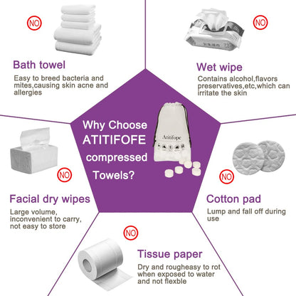 Atitifope Compressed Towels Facial Cleansing Cloths Travel Camping Washcloths (7.9in*7.9in,100pieces)
